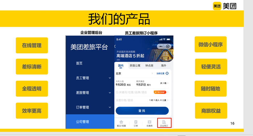 美团酒店企业版的功能截图