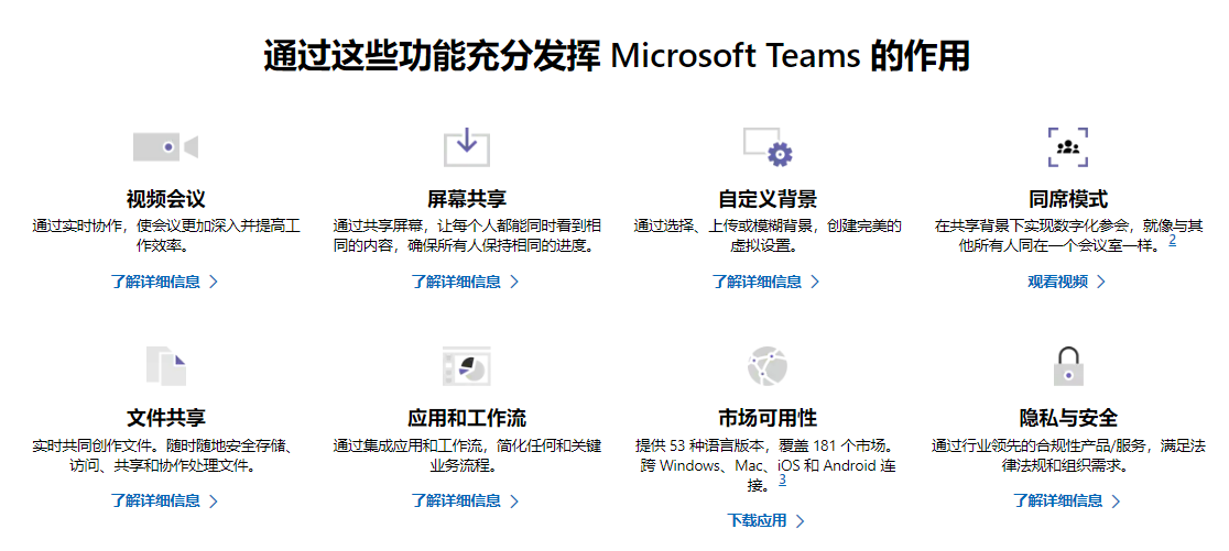 Microsoft Teams的功能截图