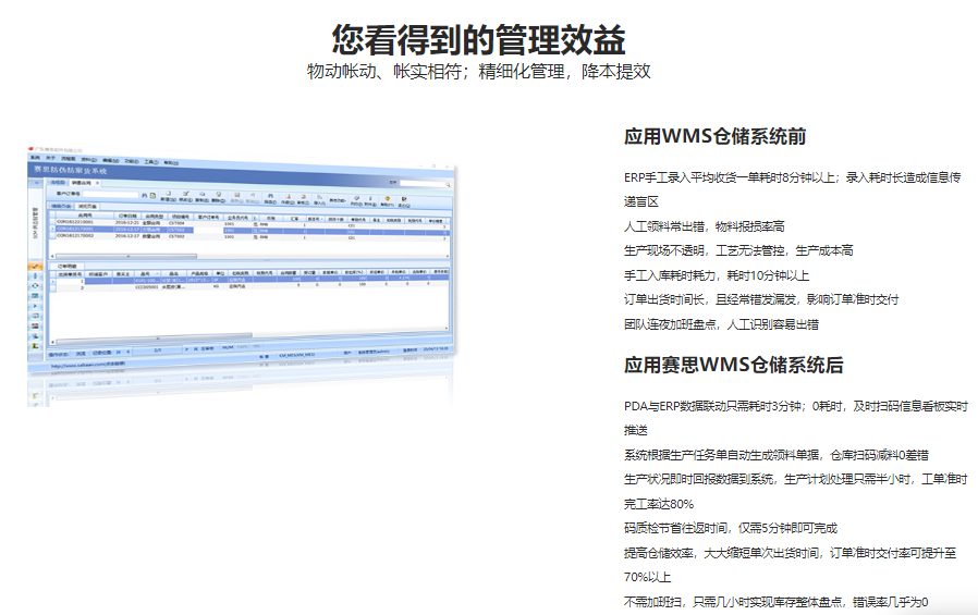 赛思家具WMS仓储系统的功能截图