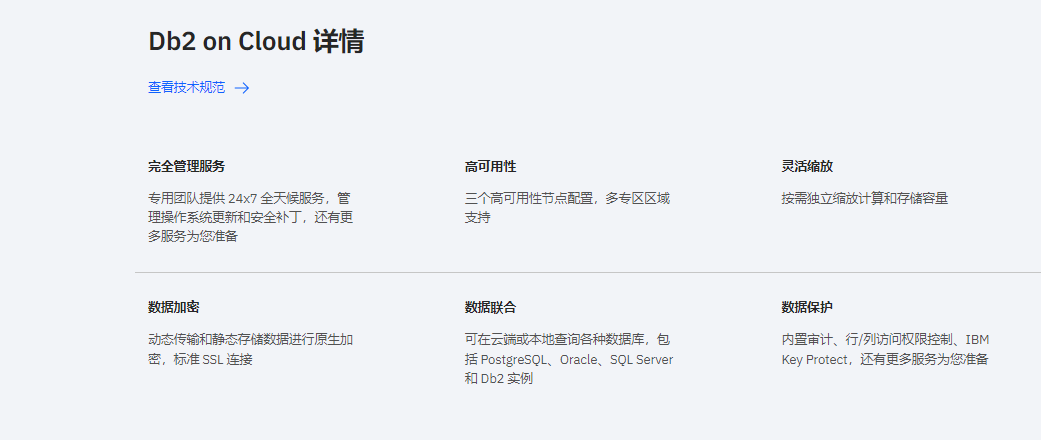IBM Db2 on Cloud的功能截图